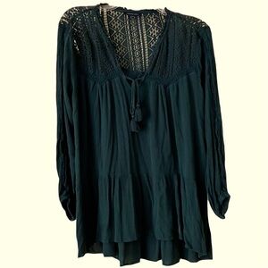 American Eagle Tunic Top, Dark Green, Sz. M, Lace Yoke